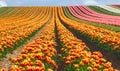Sea of flowers from colorful blooming tulips with waves on a field Royalty Free Stock Photo
